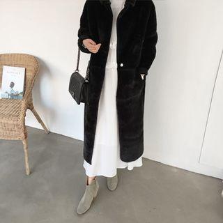 Snap-button Faux-shearling Long Coat