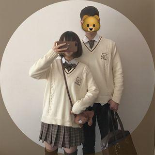 Couple Matching Sweater / Bow / Tie / Pleated Skirt / Dress Pants / Shirt / Set