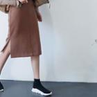 Slit-side H-line Wool Blend Midi Skirt