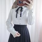 Ruffle Trim Blouse / High-waist Pleated Skirt