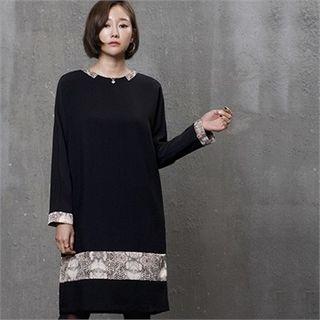Snakeskin-trim Shift Dress