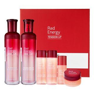 Etude House - Red Energy Tension Up Voluming Skincare Set: Toner 130ml + Emulsion 130ml + Toner 25ml + Emulsion 25ml + Power Lifting Essence 10ml + Acitve Firming Cream 10ml