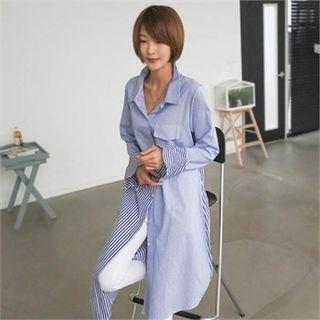 Striped-panel Shirtdress