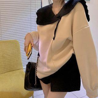 Asymmetrical Collared Sweatshirt Almond - One Size