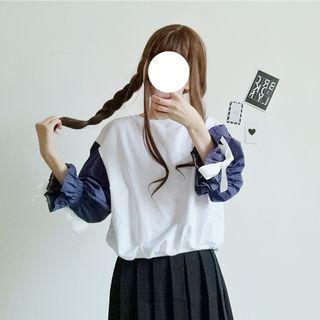 Bow Cuff Color Panel Blouse