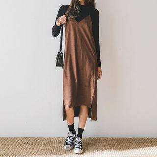 Faux-suede Cur-out Hem Pinafore Dress