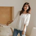 Pintuck Crochet-lace Blouse Ivory - One Size