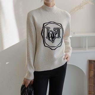 Mockneck Letter Jacquard Sweater