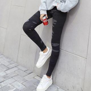 Cropped Camo Print Leggings Camouflage - One Size
