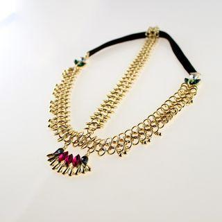 Rhinestone Fringed Headpiece Gold - One Size
