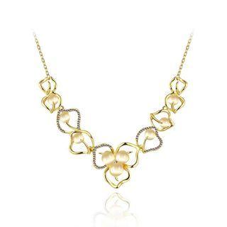 Elegant Flower Necklace With Opal And Austrian Element Crystal Golden - One Size