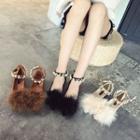 Fluffy Ankle Strap Flats