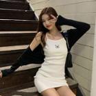 Butterfly Embroidered Spaghetti-strap Mini Sheath Dress / Cardigan