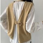 Open Back Plain Button-up Oversize Vest