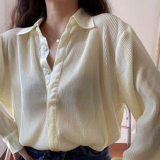 Long-sleeve Accordion Pleated Blouse