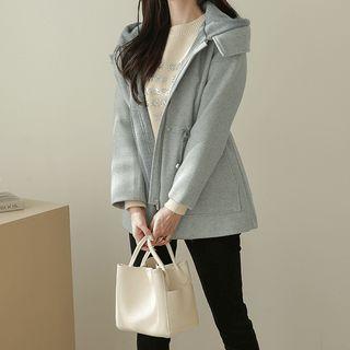 Hooded Drawstring-waist Wool Blend Jacket