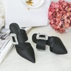 Pointy-toe Rhinestone Embellished High-heel Mules