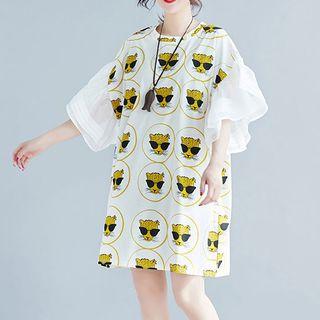 Leopard Print Organza-sleeve T-shirt Dress