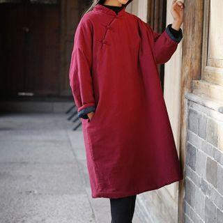 Frog Buttoned Long-sleeve Shift Dress