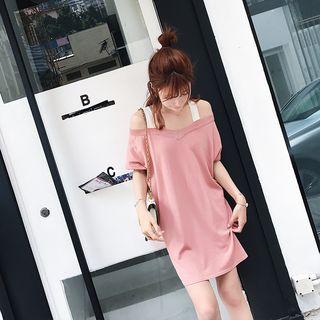 Off Shoulder Short-sleeve T-shirt Dress