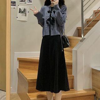 Spaghetti Strap Midi A-line Dress / Lace Up Cardigan