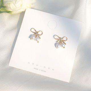 Alloy Bow Faux Pearl Earring 1 Pair - E1017 - Gold - One Size