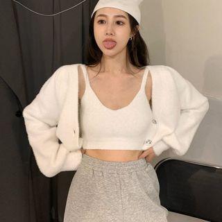 Cropped Knit Camisole Top / Cardigan / Shorts