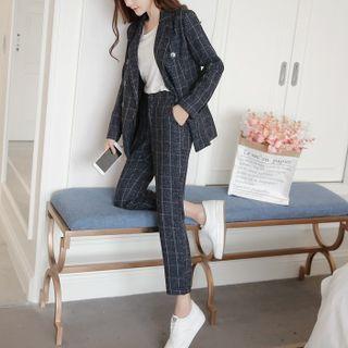 Set: Check Double-breasted Blazer + Cropped Dress Pants