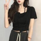 Irregular Cropped T-shirt Black - One Size