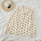 Polka-dot Long-sleeve Loose-fit Shirt Beige - One Size