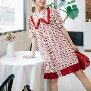 Ruffle Hem Short-sleeve Collared Dress