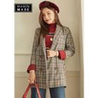 Contrast-cuff Plaid Double-breasted Blazer