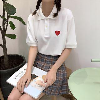 Embroidered Heart Short-sleeve Polo Shirt