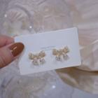 Bow Rhinestone Earring 1 Pair - Gold & White - One Size
