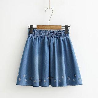 Embroidery Denim A-line Skirt