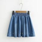 Embroidery Denim A-line Skirt