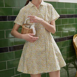 Flower Print Short-sleeve Mini Shirtdress