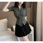 Short-sleeve Slim Fit Shirt / Mini Pleated Skirt