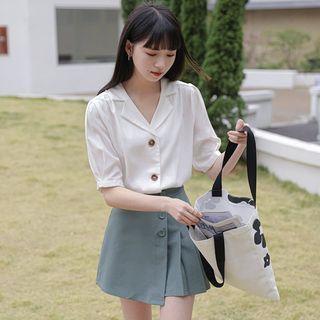 Elbow-sleeve Open Collar Blouse