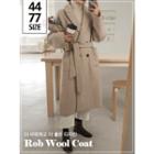 Deep-slit Wool Blend Long Coat With Sash Cream - One Size
