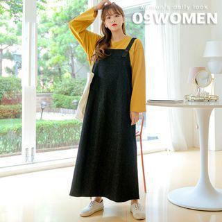 Plus Size Pocket-detail Maxi Denim Jumper Dress