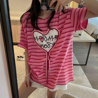 Heart Cord Loose-fit T-shirt Red - One Size