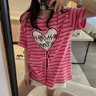 Heart Cord Loose-fit T-shirt Red - One Size