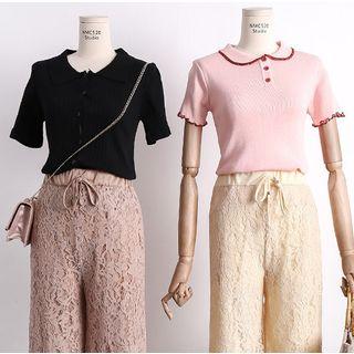 Ruffled-trim Knit Polo Shirt