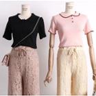 Ruffled-trim Knit Polo Shirt