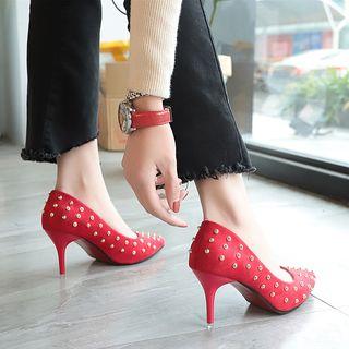 Studded Pointed High-heel Pumps