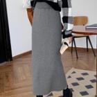 Knitted Plain High-waist Midi Skirt