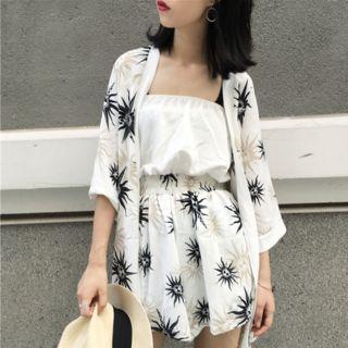 Set: Printed Light Jacket + Strappy Playsuit