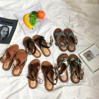 Faux Leather Buckled Flat Sandals
