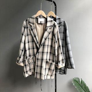 Plaid Side-tie Blazer